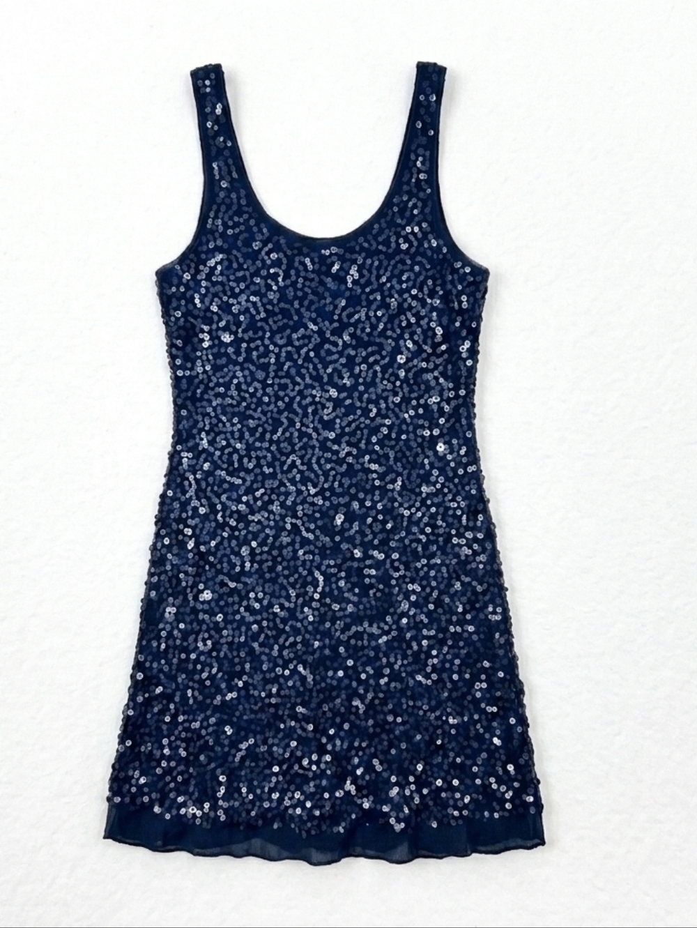 Max Studio Navy Blue Sequin Scoop Neck Tank Dress Cocktail Party Sparkle
